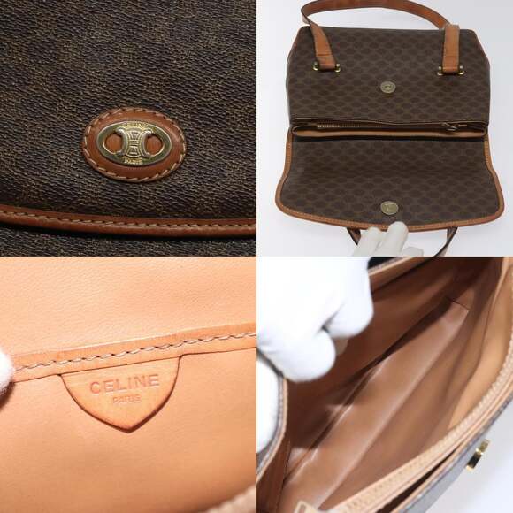 CELINE Macadam Canvas Hand Bag Pvc Leather Brown - Picture 11 of 13